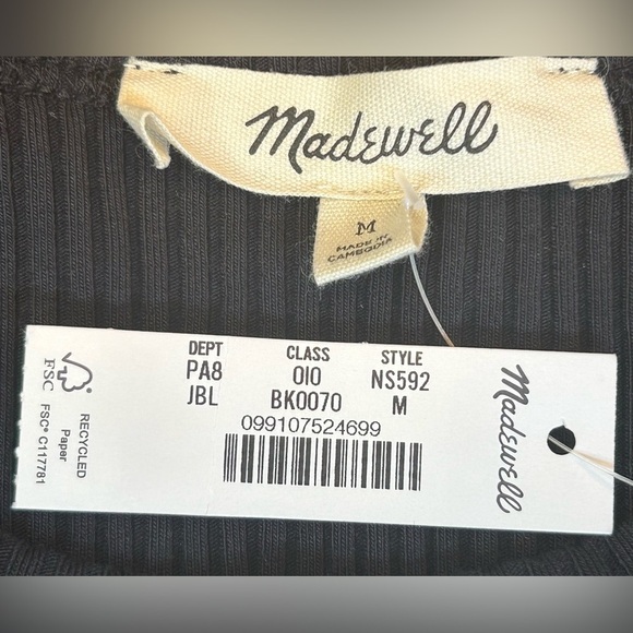NWT Madewell Black Ribbed Crewneck Tee with Short Sleeves, Slim Fit, Size Medium - Picture 10 of 12
